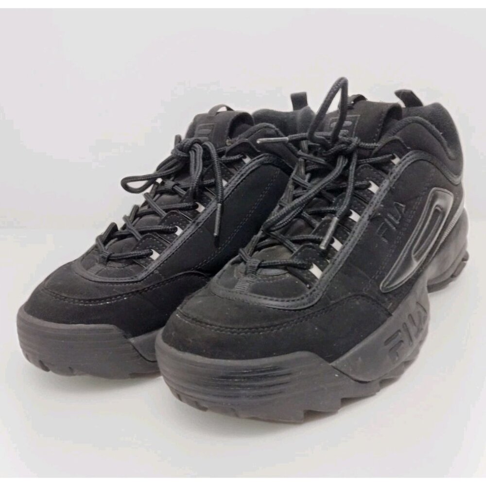 FILA DISRUPTOR II FW04481-001 TRIPLE BLACK FASHION SNEAKER US 9 EUR 42 UK 8